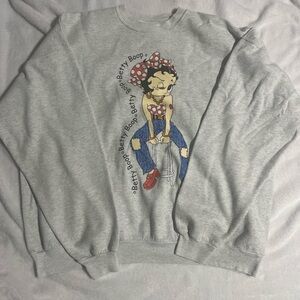 Hanes Light Gray Betty Boop Graphic Crewneck Sweatshirt